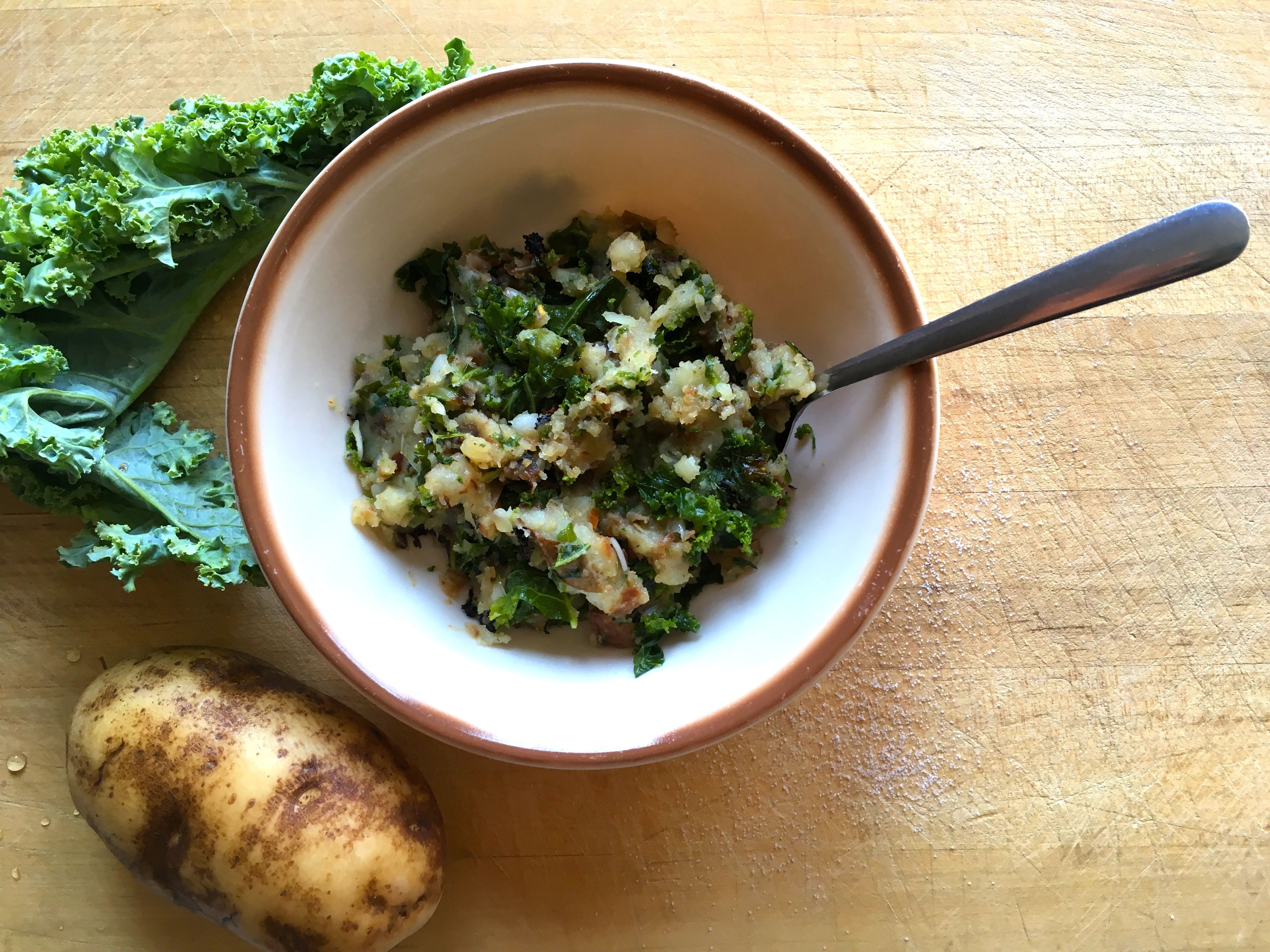 A Healthy Dish of Smashed Potatoes with Kale
